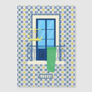 Portuguese tiles and window balcony with bird