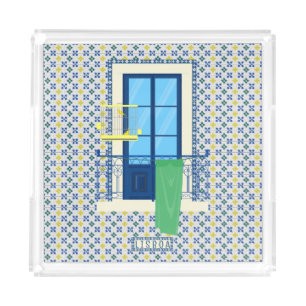 Portuguese tiles and window balcony with bird acrylic tray
