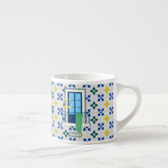 Portuguese tiles and window balcony with bird espresso cup (Right)