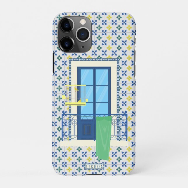 Portuguese tiles and window balcony with bird iPhone case (Back)
