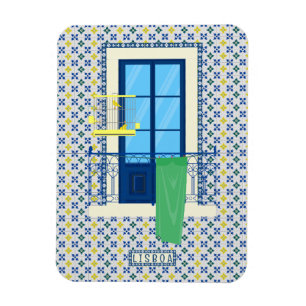 Portuguese tiles and window balcony with bird magnet