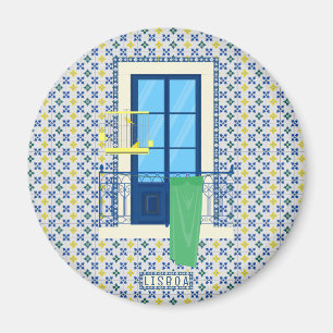 Portuguese tiles and window balcony with bird magnet