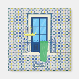 Portuguese tiles and window balcony with bird magnet