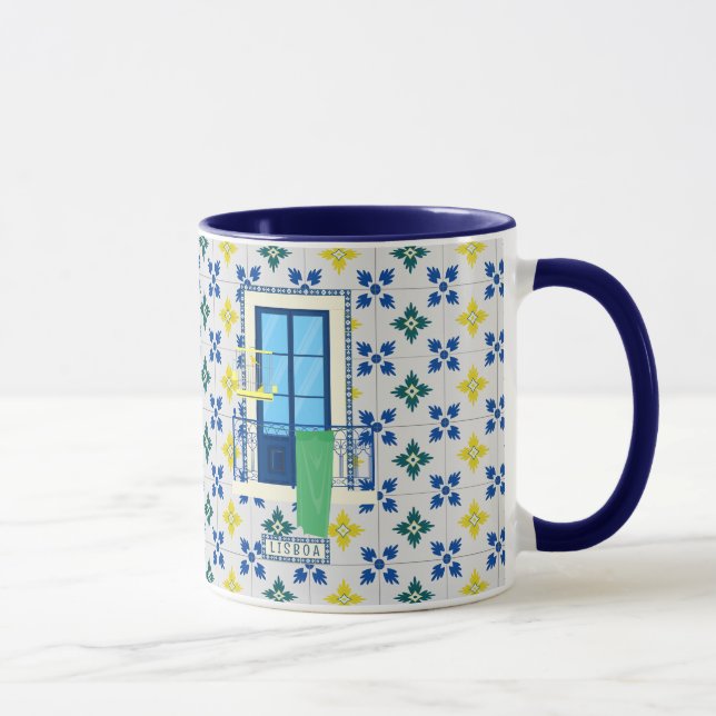 Portuguese tiles and window balcony with bird mug (Right)