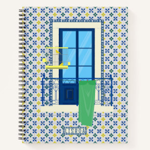 Portuguese tiles and window balcony with bird notebook