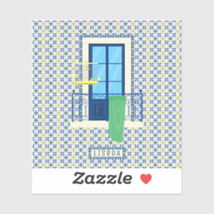 Portuguese tiles and window balcony with bird sticker
