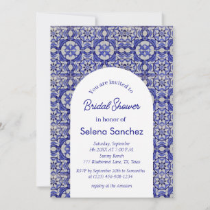 Portuguese tiles Arch Watercolor Bridal Shower Invitation