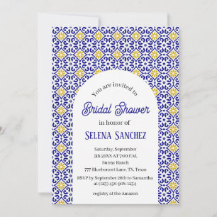 Portuguese tiles Arch Watercolor Bridal Shower Invitation
