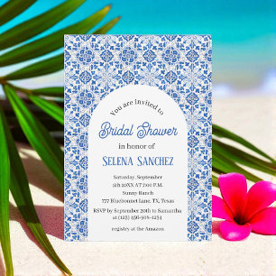 Portuguese tiles Arch Watercolor Bridal Shower Invitation