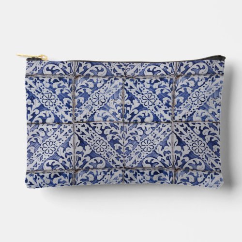 Portuguese Tiles _ Azulejo Blue and White Floral Accessory Pouch