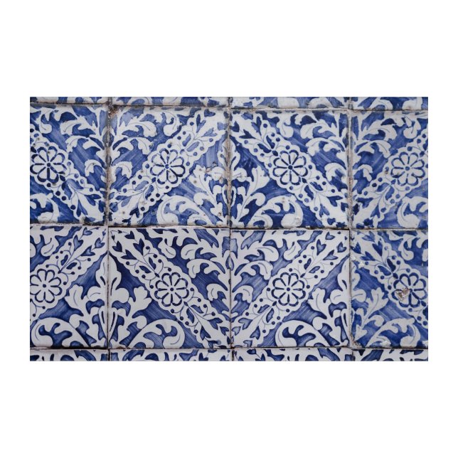 Portuguese Tiles - Azulejo Blue and White Floral Acrylic Print (Front)