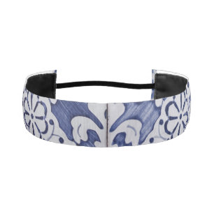 Portuguese Tiles - Azulejo Blue and White Floral Athletic Headband