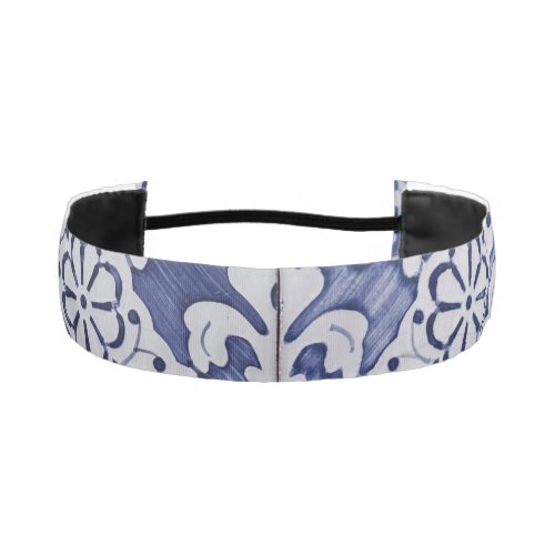 Portuguese Tiles _ Azulejo Blue and White Floral Athletic Headband