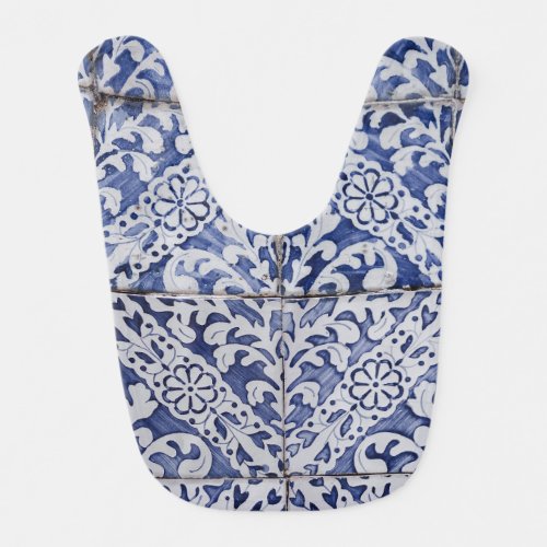 Portuguese Tiles _ Azulejo Blue and White Floral Baby Bib