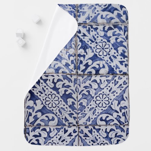 Portuguese Tiles _ Azulejo Blue and White Floral Baby Blanket