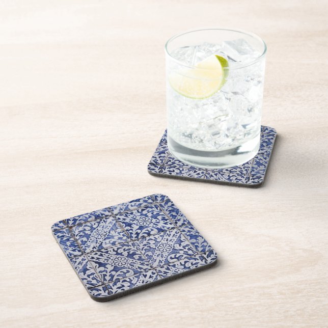 Portuguese Tiles - Azulejo Blue and White Floral Beverage Coaster (Right Side)