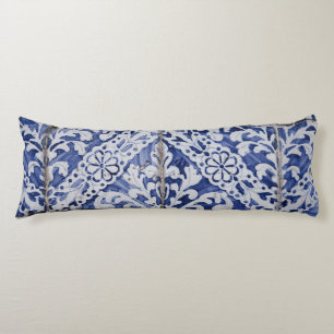Portuguese Tiles - Azulejo Blue and White Floral Body Pillow