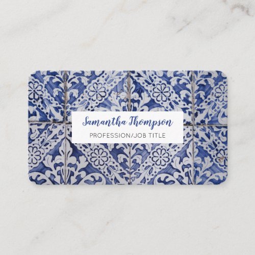 Portuguese Tiles _ Azulejo Blue and White Floral Business Card