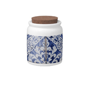 Portuguese Tiles - Azulejo Blue and White Floral Candy Jar