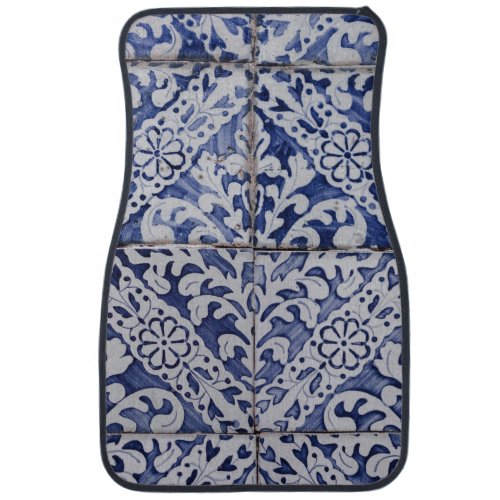 Portuguese Tiles _ Azulejo Blue and White Floral Car Floor Mat