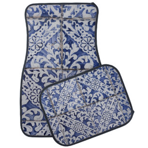 Portuguese Tiles - Azulejo Blue and White Floral Car Floor Mat