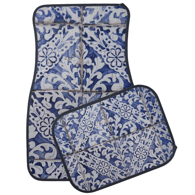 Portuguese Tiles - Azulejo Blue and White Floral Car Floor Mat (Set)