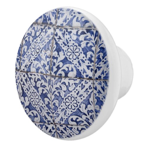 Portuguese Tiles _ Azulejo Blue and White Floral Ceramic Knob