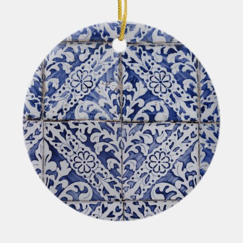 Portuguese Tiles _ Azulejo Blue and White Floral Ceramic Ornament