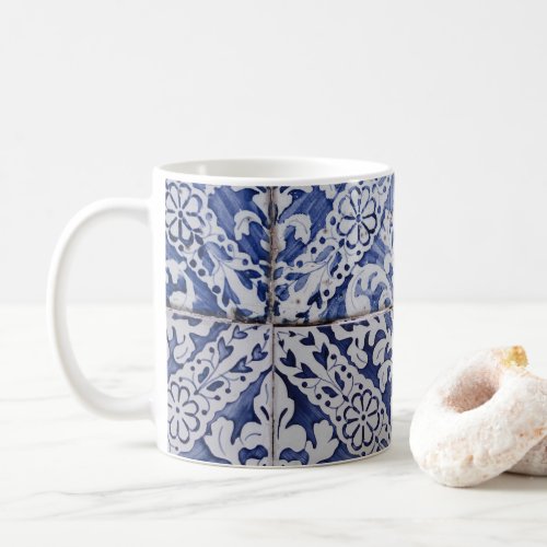 Portuguese Tiles _ Azulejo Blue and White Floral Coffee Mug