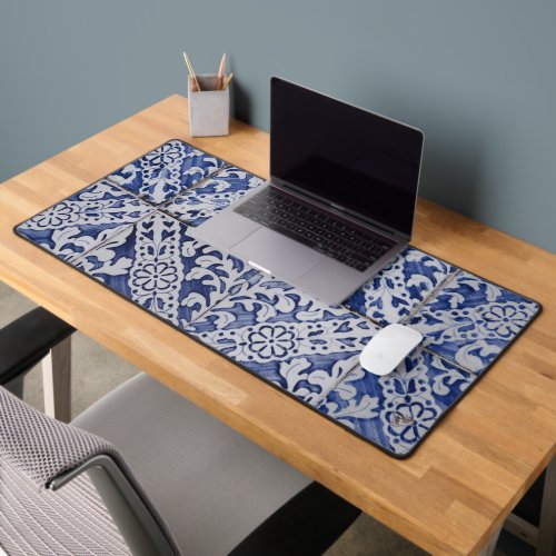 Portuguese Tiles _ Azulejo Blue and White Floral Desk Mat