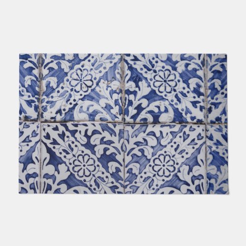 Portuguese Tiles _ Azulejo Blue and White Floral Doormat