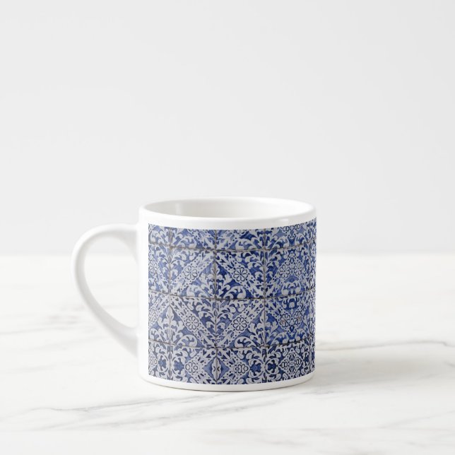 Portuguese Tiles - Azulejo Blue and White Floral Espresso Cup (Left)