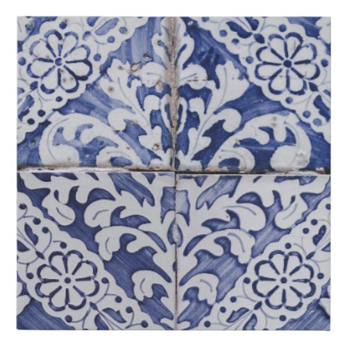 Portuguese Tiles _ Azulejo Blue and White Floral Faux Canvas Print