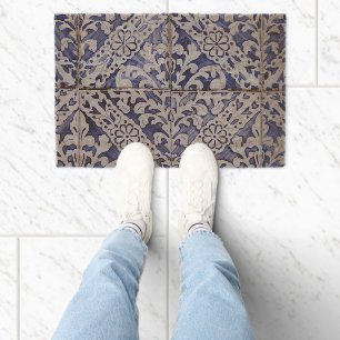 Portuguese Tiles - Azulejo Blue and White Floral Fiber Doormat