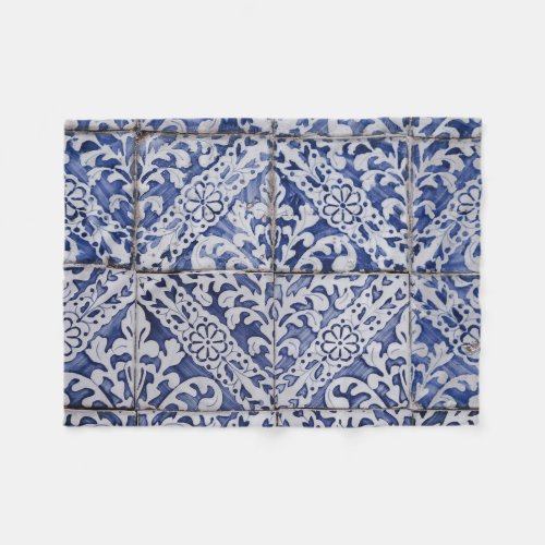 Portuguese Tiles _ Azulejo Blue and White Floral Fleece Blanket