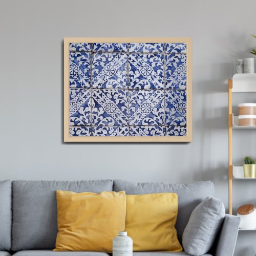 Portuguese Tiles _ Azulejo Blue and White Floral Framed Art