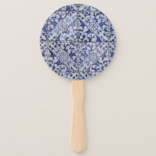 Portuguese Tiles _ Azulejo Blue and White Floral Hand Fan