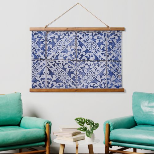Portuguese Tiles _ Azulejo Blue and White Floral  Hanging Tapestry