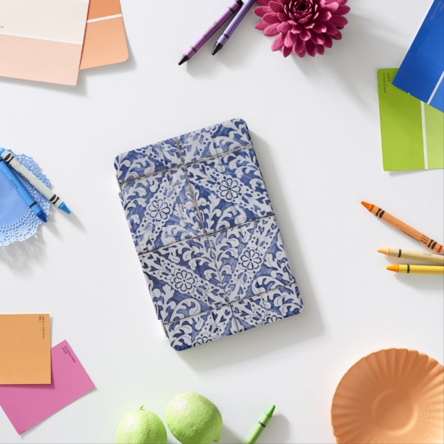 Portuguese Tiles - Azulejo Blue and White Floral iPad Mini Cover (In Situ)