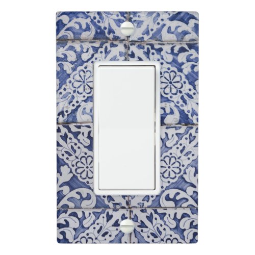 Portuguese Tiles _ Azulejo Blue and White Floral Light Switch Cover