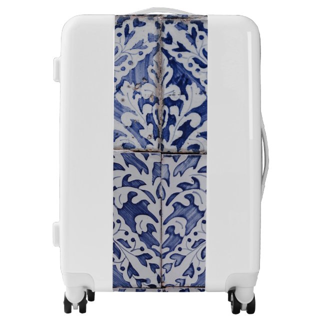 Portuguese Tiles - Azulejo Blue and White Floral Luggage (Front)