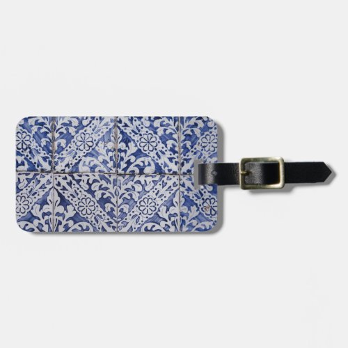 Portuguese Tiles _ Azulejo Blue and White Floral Luggage Tag