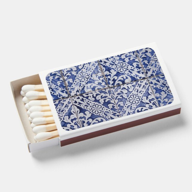 Portuguese Tiles - Azulejo Blue and White Floral  Matchboxes (Front Open)