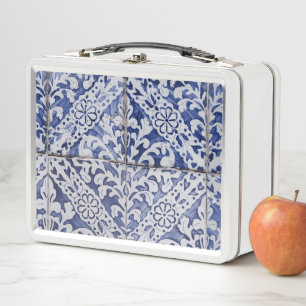 Portuguese Tiles - Azulejo Blue and White Floral Metal Lunch Box