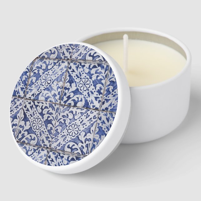 Portuguese Tiles - Azulejo Blue and White Floral Mini Candle Favors (Corner)