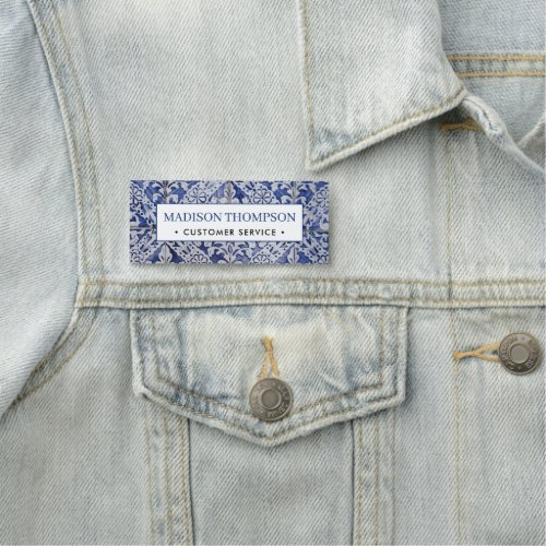 Portuguese Tiles _ Azulejo Blue and White Floral   Name Tag