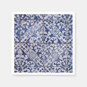 Portuguese Tiles - Azulejo Blue and White Floral Napkins
