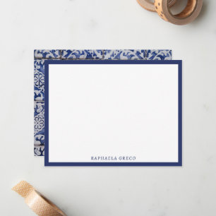 Portuguese Tiles - Azulejo Blue and White Floral Note Card