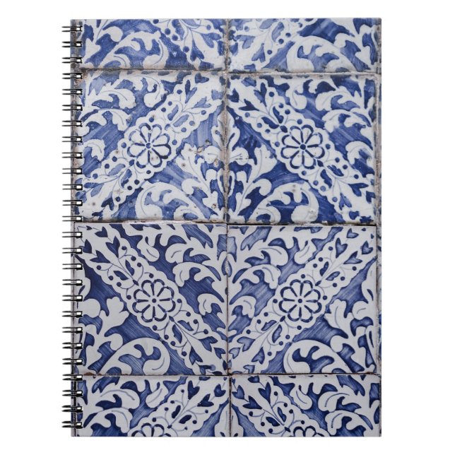 Portuguese Tiles - Azulejo Blue and White Floral Notebook (Front)