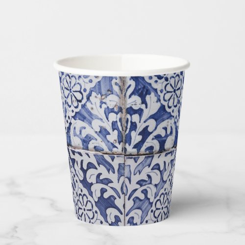 Portuguese Tiles _ Azulejo Blue and White Floral  Paper Cups